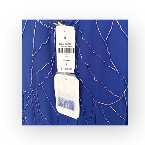 new LF Millau ❤︎ Delicate Beaded Chiffon Semi Sheer Tank Top ❤︎ Cobalt Blue ❤︎ S - Picture 12 of 16